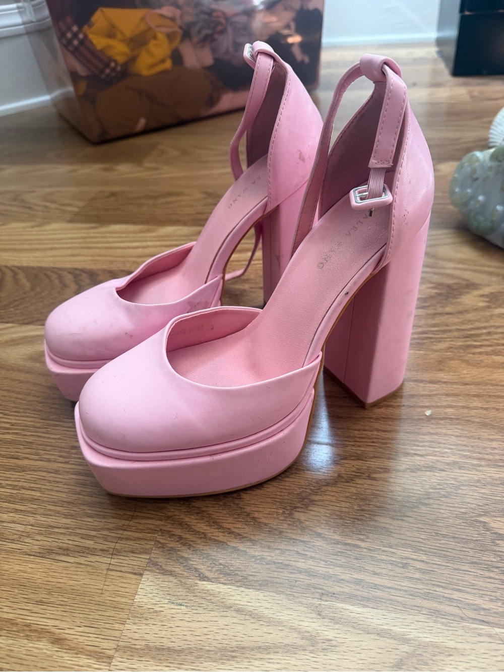 Elevated Pink Platform Pumps with Ankle Strap